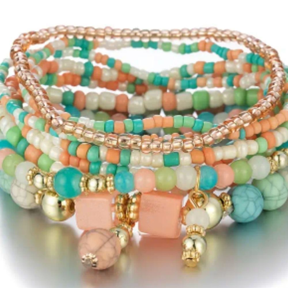 Stackable Bead Bracelets Ladies Stretch Multilayer Bracelet Set - Multicolor - Picture 7 of 12